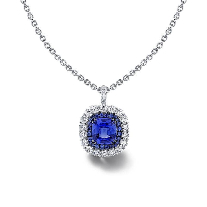 American Diamond Necklace (Gold Polish) With Earrings, Sapphire (Blue)